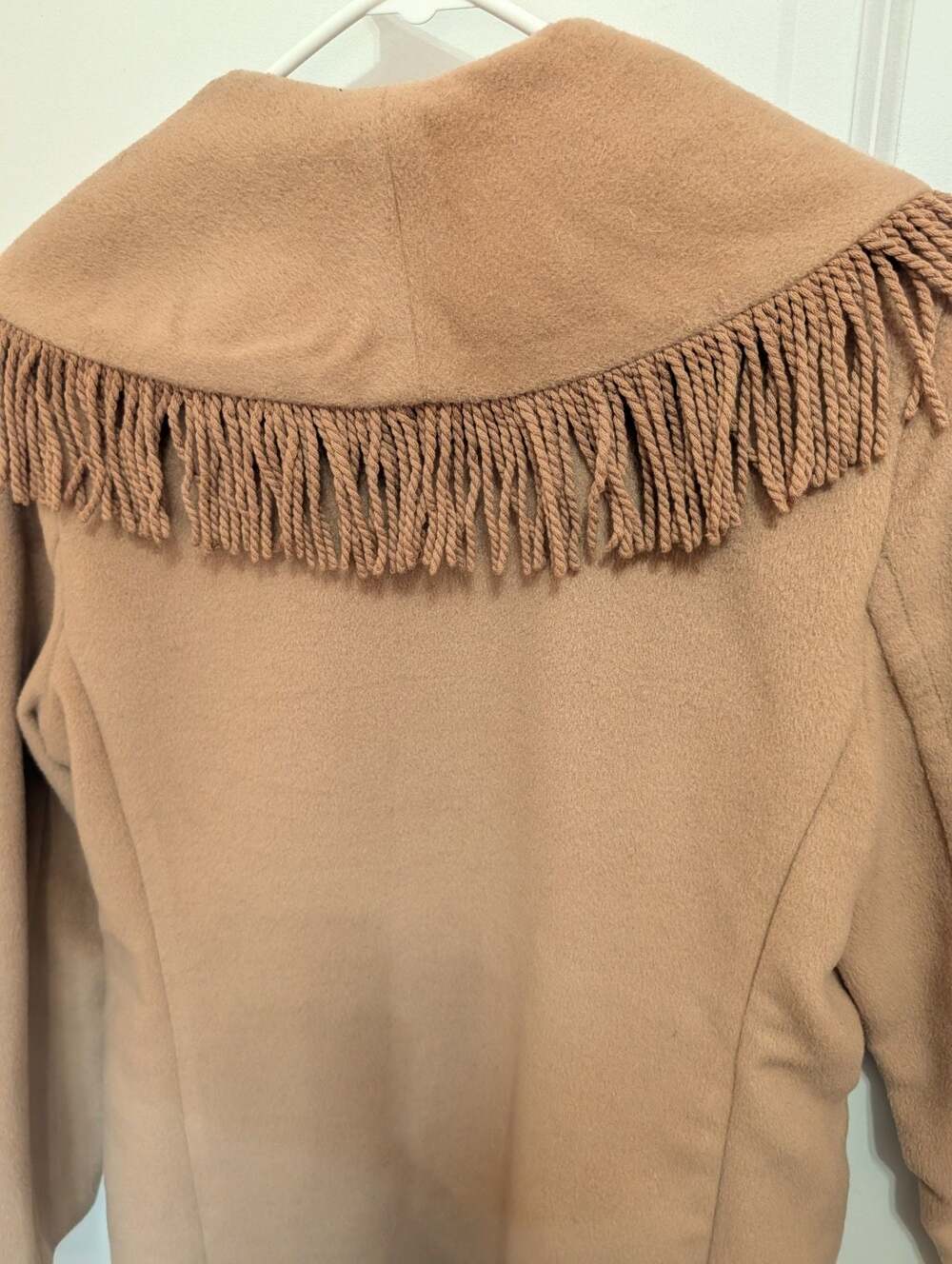 Line & Dot Camel Fringe Shawl Collar Coat, Size XS - Picture 6 of 8